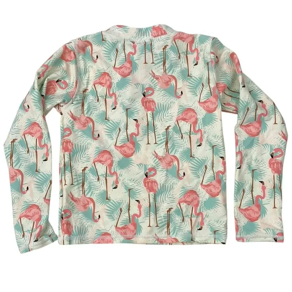 Ruffle Butts Multicolor Flamingo Tropical Long Sleeve Swimwear Rash Guard Size 6